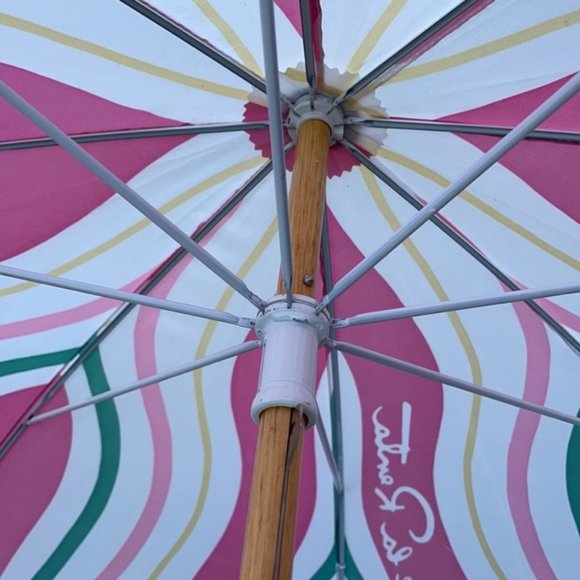 Vintage Oscar de la Renta Wooden Umbrella Pink and Green Swirls - Picture 5 of 16